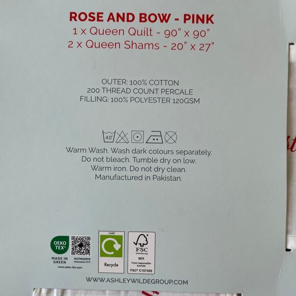 Cath Kidston London 3pc QUEEN Quilt & Sham Set Cottage Rose and Bows Pink NEW - Picture 12 of 13